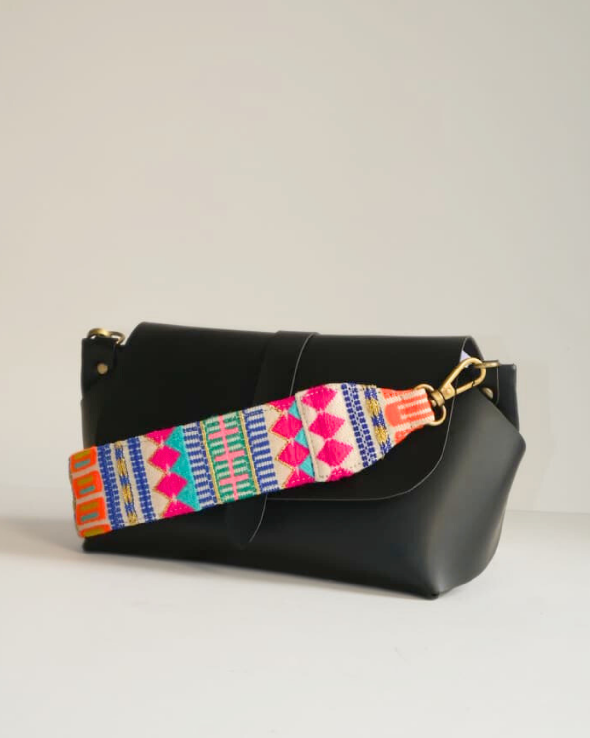 MULTI STRAP SLING BAG- BLACK (WITH EMBROIDERED HANDLE)