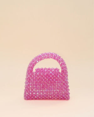 Compact and stylish rainbow bead tote bag, handcrafted mini handbag design