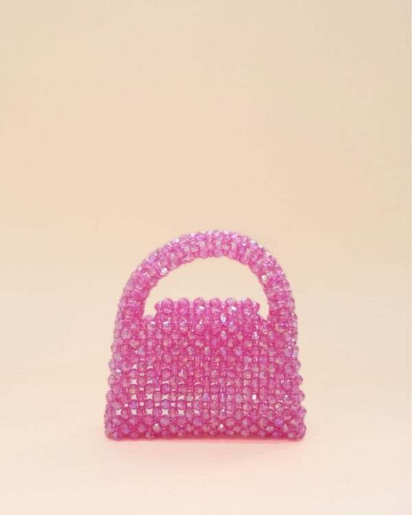 Compact and stylish rainbow bead tote bag, handcrafted mini handbag design