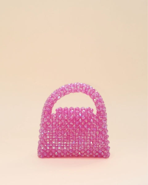 Compact and stylish rainbow bead tote bag, handcrafted mini handbag design