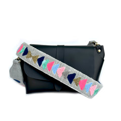 SLING BAG BLACK WITH POP TRIANGLES EMBROIDERED STRAP