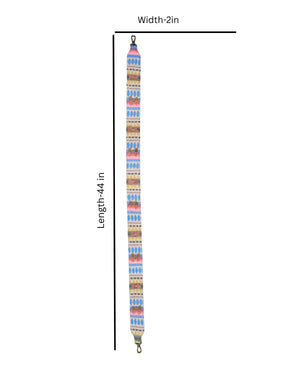 Multicolored strap with measurements on a white background
