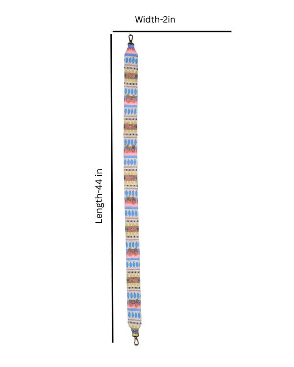 Multicolored strap with measurements on a white background
