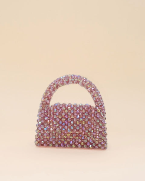 Beaded rainbow mini tote bag designed for special occasions, evening, and day wear.