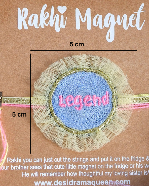 Legend Rakhi Magnet featuring premium embroidery and vibrant threads, designed to transform into a memorable keepsake after the festival.