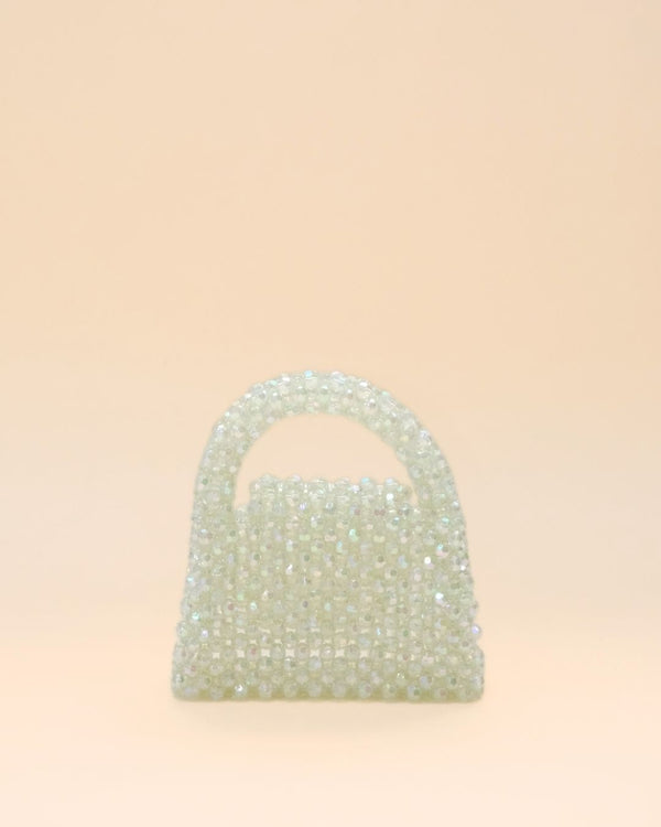 Handmade rainbow beaded mini tote bag, stylish accessory for parties and casual outings