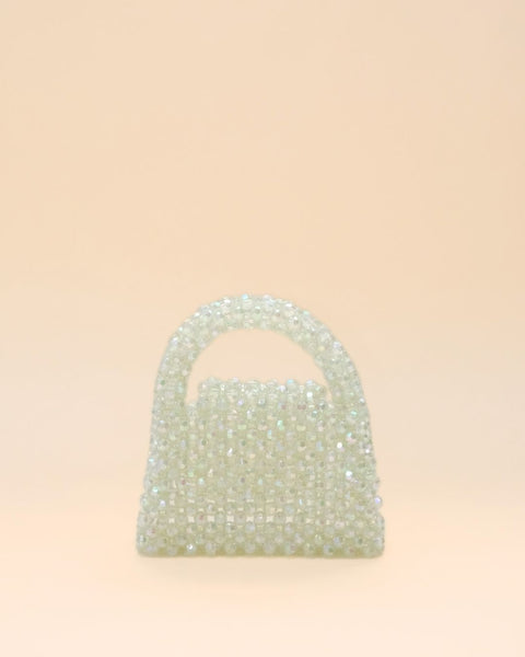 Handmade rainbow beaded mini tote bag, stylish accessory for parties and casual outings