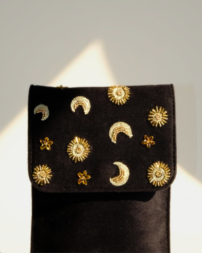 Sun Moon Phone Sling Wallet Black