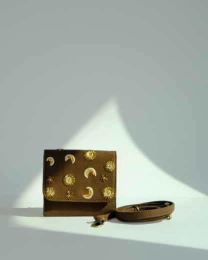Sun Moon Phone Sling Wallet Brown