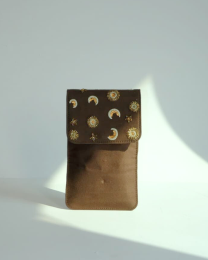 Sun Moon Phone Sling Wallet Brown