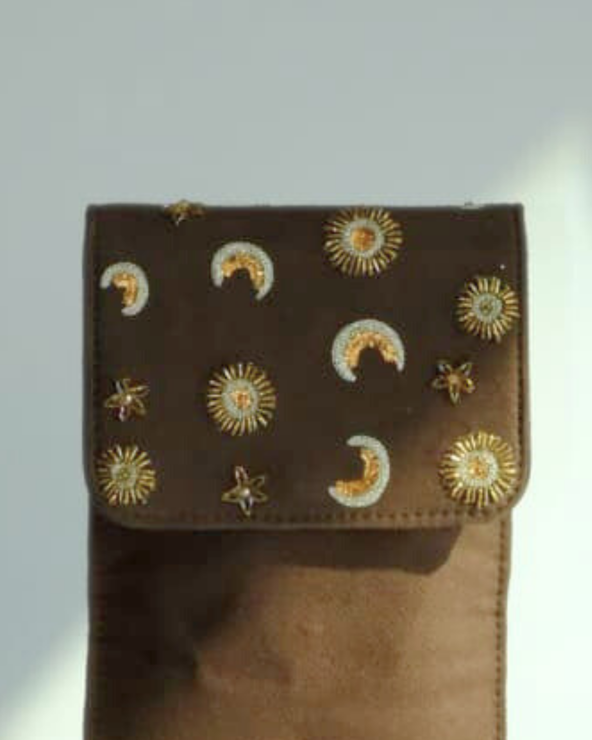 Sun Moon Phone Sling Wallet Brown