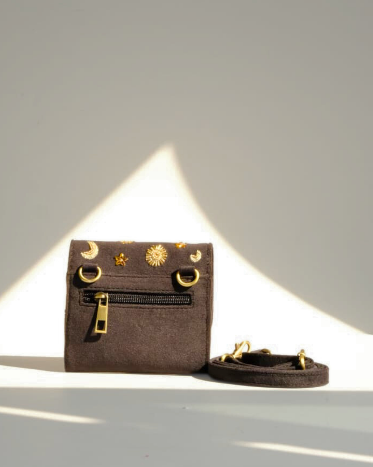 Sun Moon Phone Sling Wallet Brown