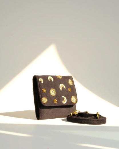 Sun Moon Phone Sling Wallet Brown
