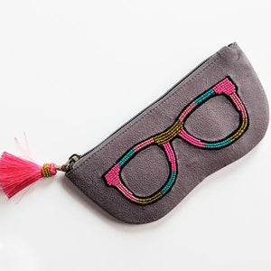 eyeglass travel case, aesthetic glasses case, quirky sunglass cover, "Handcrafted beaded sunglass cover - collectible specs pouch from India"