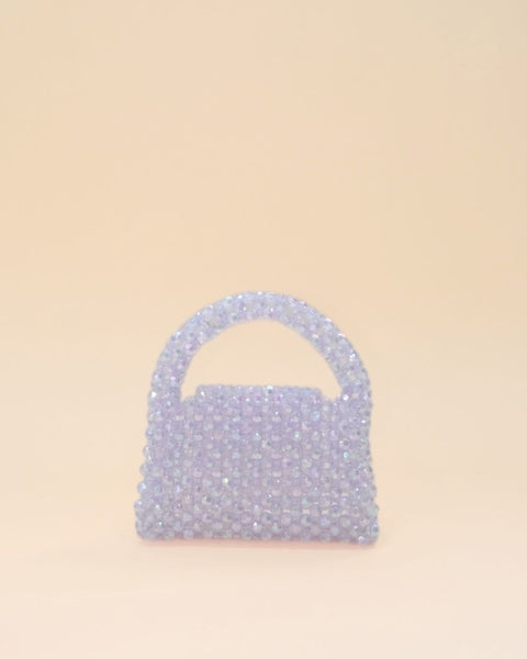 Stylish women’s mini tote bag made with multicolor rainbow beads, chic accessory