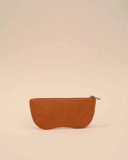 Embroidered sunglass pouch with palm trees, sea waves, and sky detail, unique handmade cover for sunglasses and accessories.