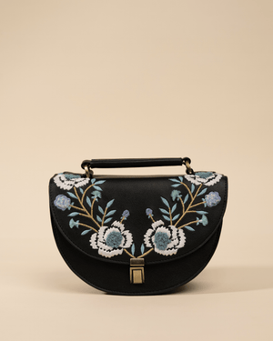 Rexine Floral Black Sling Bag