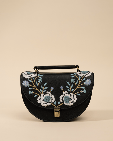 REXINE FLORAL BLACK SLING BAG