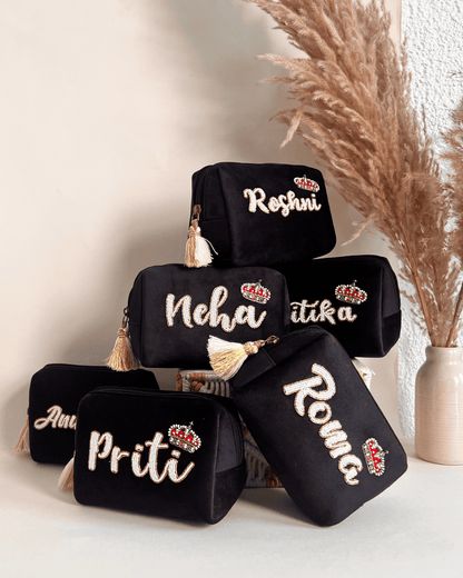 Personalized Namepouch - BLACK POUCH with crown motif