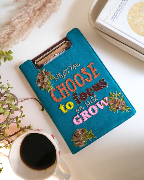 teal suede reusable journal cover