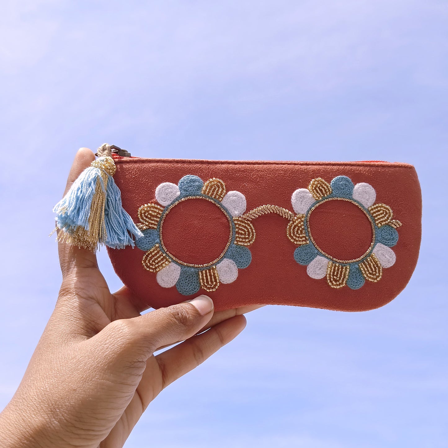 Embroidered Glasses Case, Embroidered Eyeglass Cover, Embroidered Eyewear Case, "Cute and colorful specs cover - hand embroidered with beads, perfect gift"