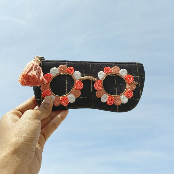 sunglass organiser,sunglass protector, spectacles cover, sunglasses pouch, "Cute beaded sunglasses cover - perfect gift and collectible from India"