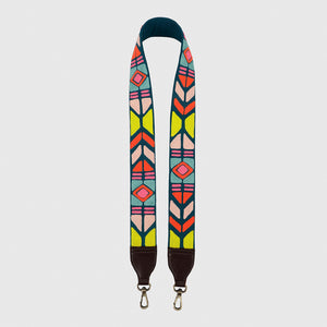Teal Abstract Strap Sling Bag - Brown (With Embroidered Handle)