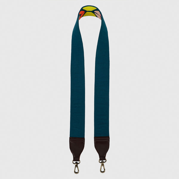 Teal Abstract Strap Sling Bag - Brown (With Embroidered Handle)