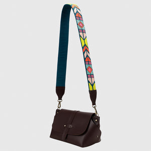 Teal Abstract Strap Sling Bag - Brown (With Embroidered Handle)