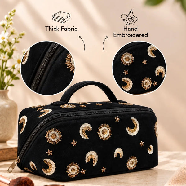 Black Moon Star Makeup Bag – Astrology-Inspired Beauty Case
