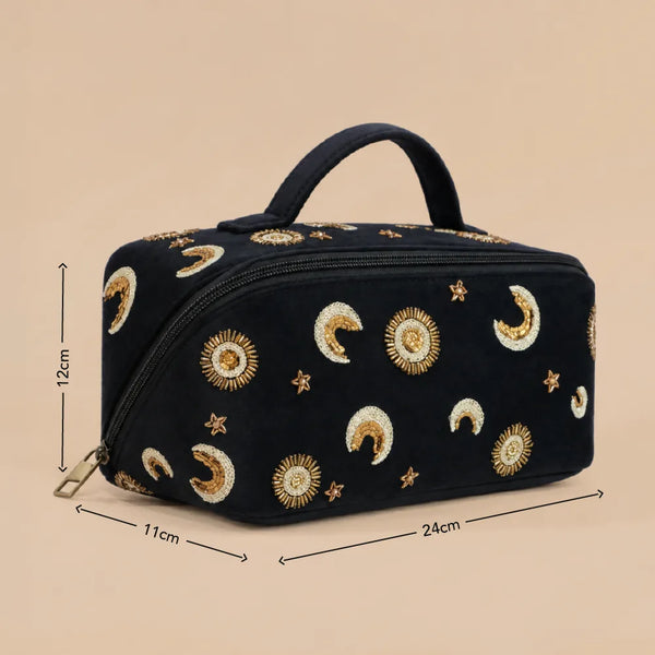 Black Moon Star Makeup Bag – Astrology-Inspired Beauty Case