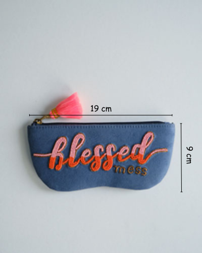 Blessed quote sunglass cover – handmade embroidered specs case with zip closure