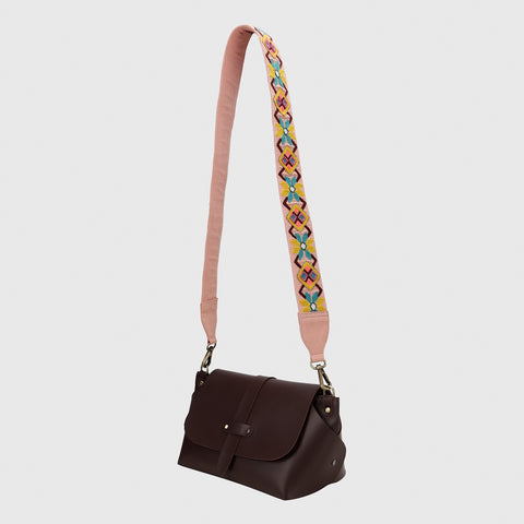 SLING BAG BROWN WITH BOHOME EMBROIDERED STRAP