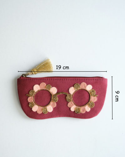Pink Clara M embroidered chashma cover – handmade spectacle pouch with detailed floral threadwork