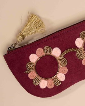 Clara Pink cotton embroidered sunglass pouch – handcrafted chashma case with floral design

