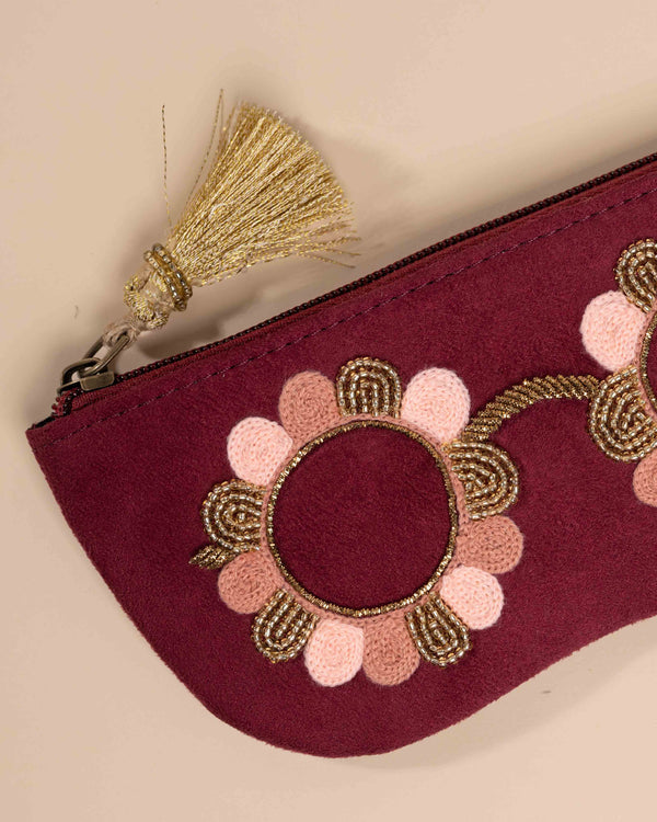 Clara Pink cotton embroidered sunglass pouch – handcrafted chashma case with floral design

