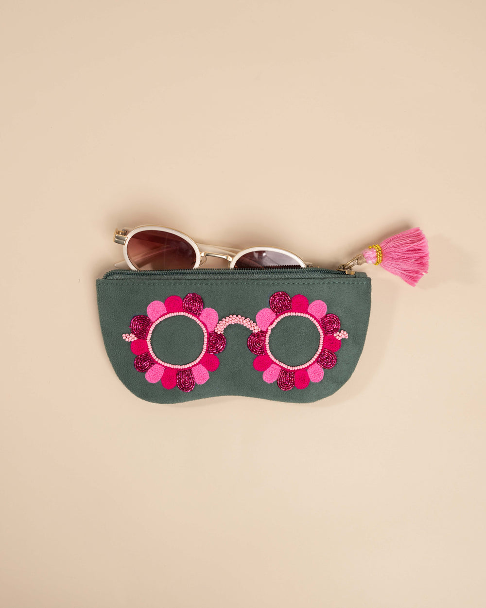 Clara Pink sunglass cover with hand-embroidered floral motif – quirky chashma pouch made in India