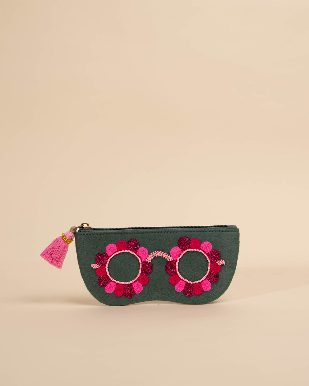 Clara Pink sunglass cover with hand-embroidered floral motif – quirky chashma pouch made in India