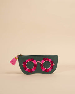 Clara Pink sunglass cover with hand-embroidered floral motif – quirky chashma pouch made in India
