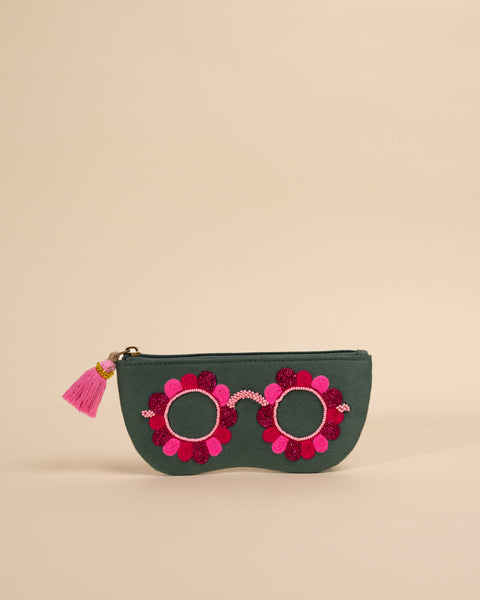 Clara Pink sunglass cover with hand-embroidered floral motif – quirky chashma pouch made in India