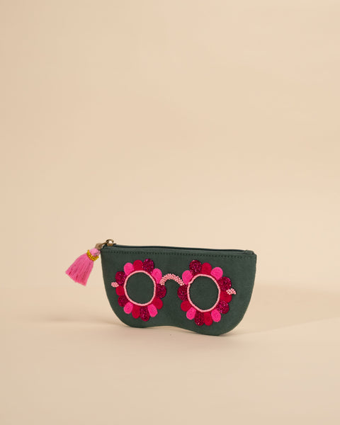 Clara Pink embroidered spectacle case – soft cotton chashma cover with floral handwork