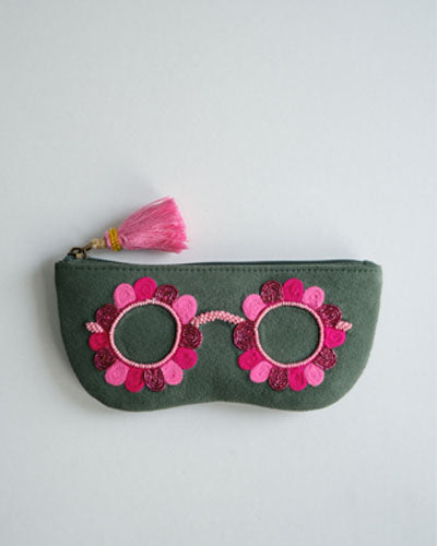 Clara Pink sunglass cover with hand-embroidered floral motif – quirky chashma pouch made in India


