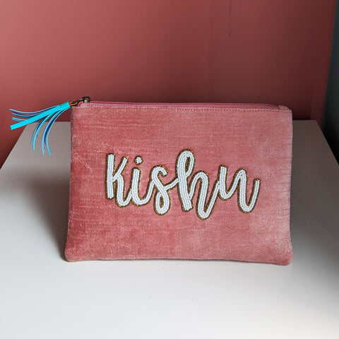 Personalized Flat Name Pouch Pink Velvet