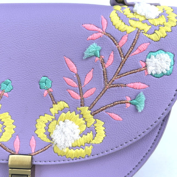 Rexine Floral Purple Sling Bag