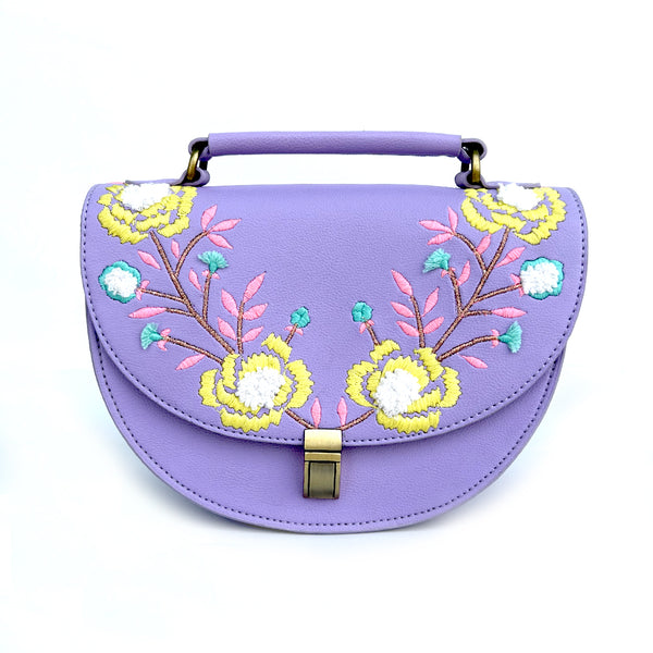 Rexine Floral Purple Sling Bag