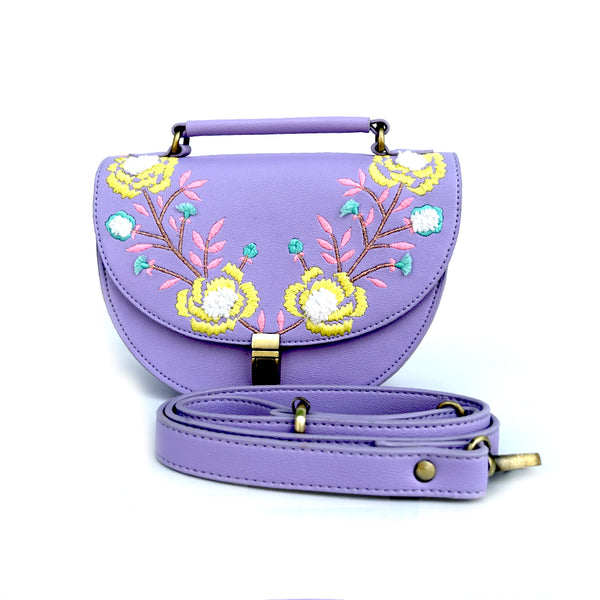 Rexine Floral Purple Sling Bag