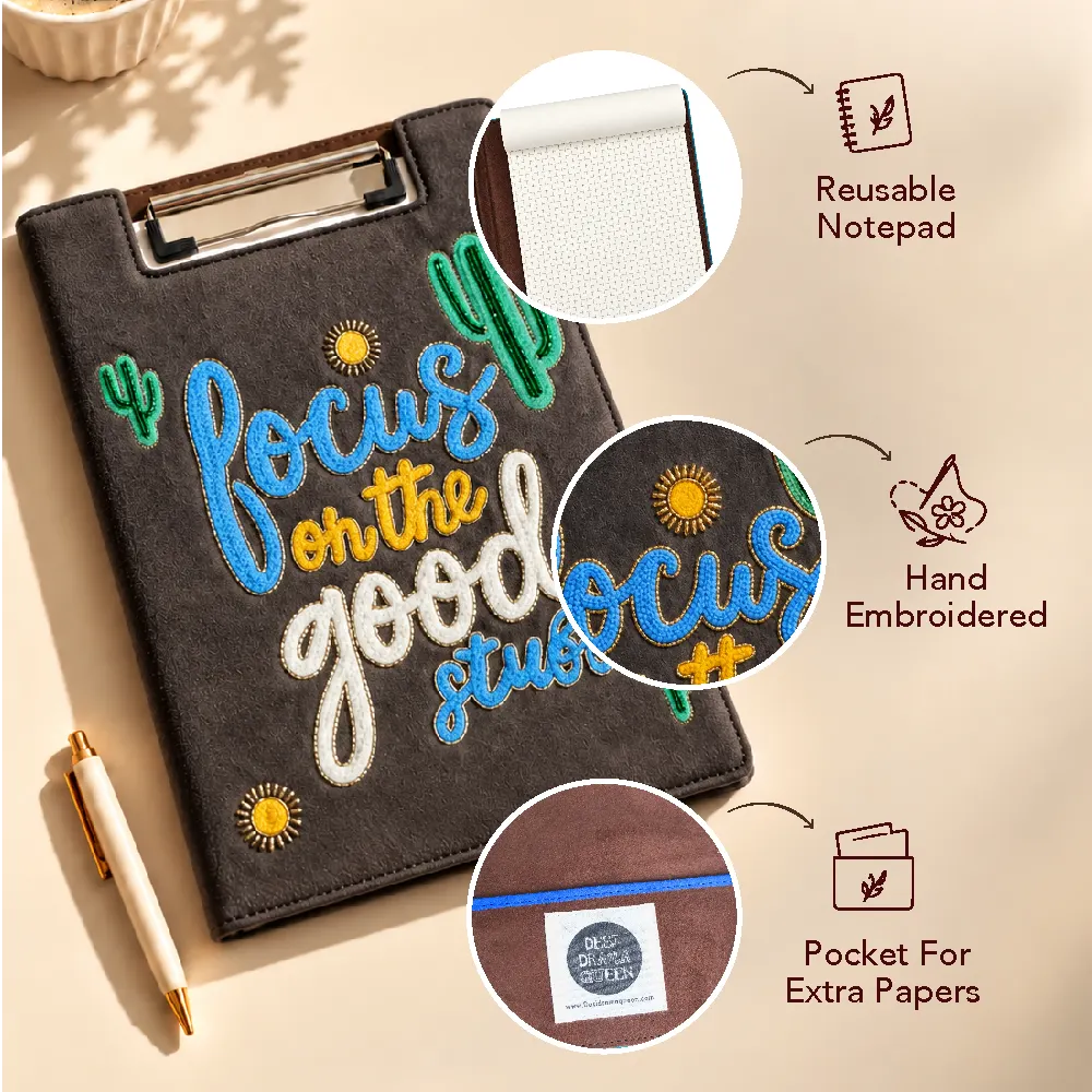 Focus On The Good Stuff - Embroidered Reusable Journals