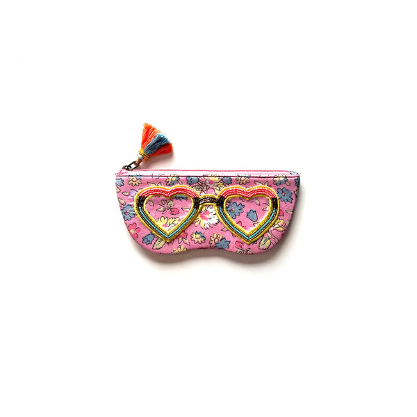 branded sunglasses case, shades case, sunglasses cover box, "Indian embroidered specs pouch with beads - perfect return favor gift"