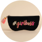 Black pouch with 'girlboss' text on a white background