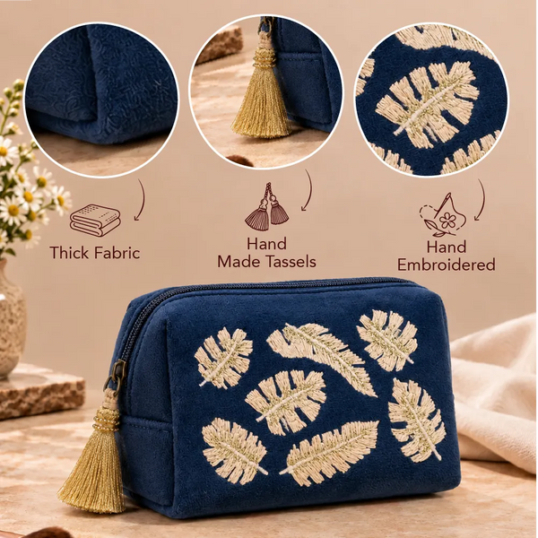 Gold Leaves Makeup Pouch